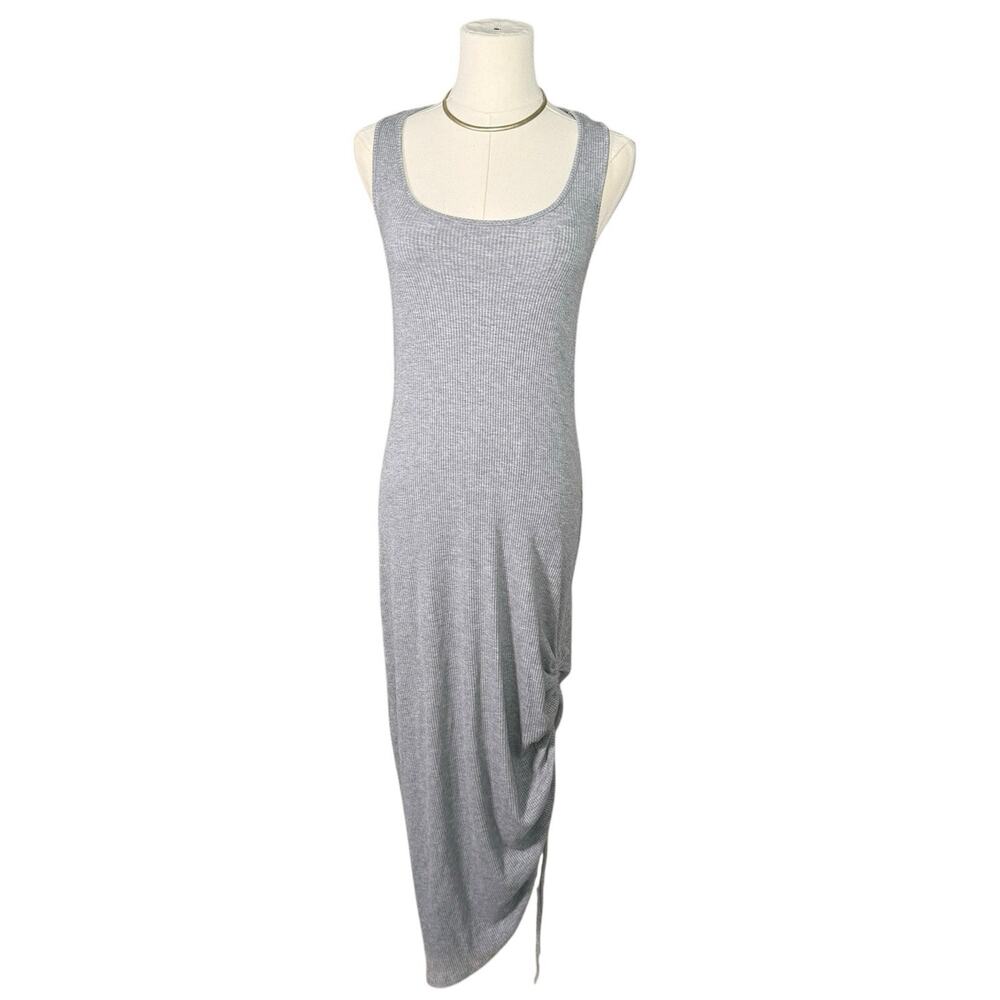 Sweaty Betty Gray Ribbed Tank Midi Dress | Racerback Side Ruched Athleisure | M
